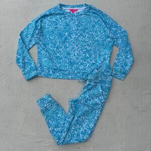 Lilly Pulitzer Took Me By Sunrise Long Sleeve Sweater Sz S and Pants Sz XSS Blue
